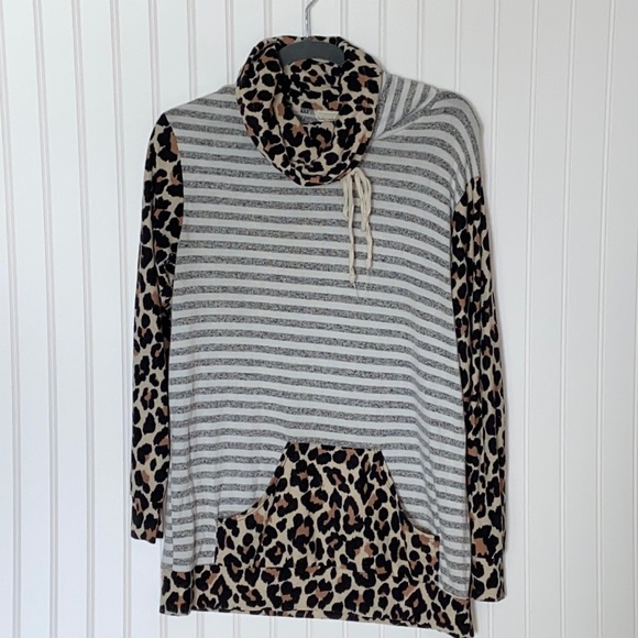 Lovely Melody Sweaters - Lovely Melody Leopard Cowl Neck Knit Raglan Top
